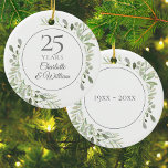 Watercolor Leaves 25th Wedding Anniversary Ceramic Ornament<br><div class="desc">Featuring delicate watercolor leaves,  this chic botanical 25th wedding anniversary design can be personalized with your special twenty-fifth anniversary information in elegant silver text. Designed by Thisisnotme©</div>