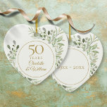 Watercolor Leaves 50th Wedding Anniversary Ceramic Ornament<br><div class="desc">Featuring delicate soft watercolor leaves,  this chic botanical 50th wedding anniversary design can be personalised with your special fiftieth-anniversary information in elegant gold text. Designed by Thisisnotme©</div>