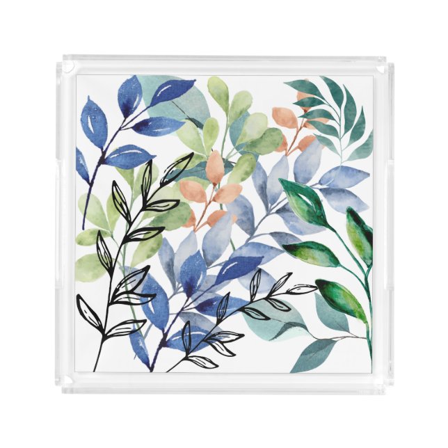 Watercolor Leaves  Acrylic Tray (Front)