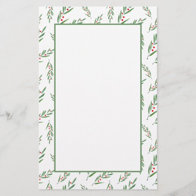 Watercolor Leaves and Berries Stationery (Front)