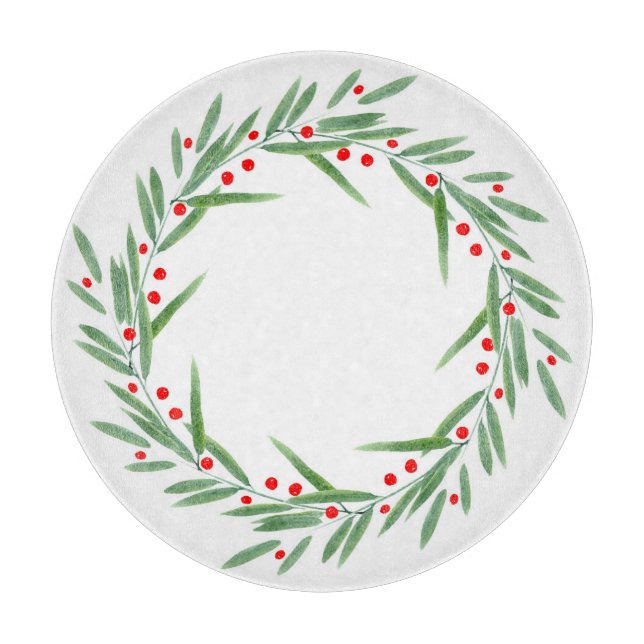 Watercolor Leaves and Berries Wreath  Cutting Board (Front)