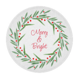 Watercolor Leaves and Berries Wreath Cutting Board