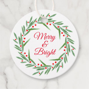 Watercolor Leaves and Berries Wreath  Favor Tags