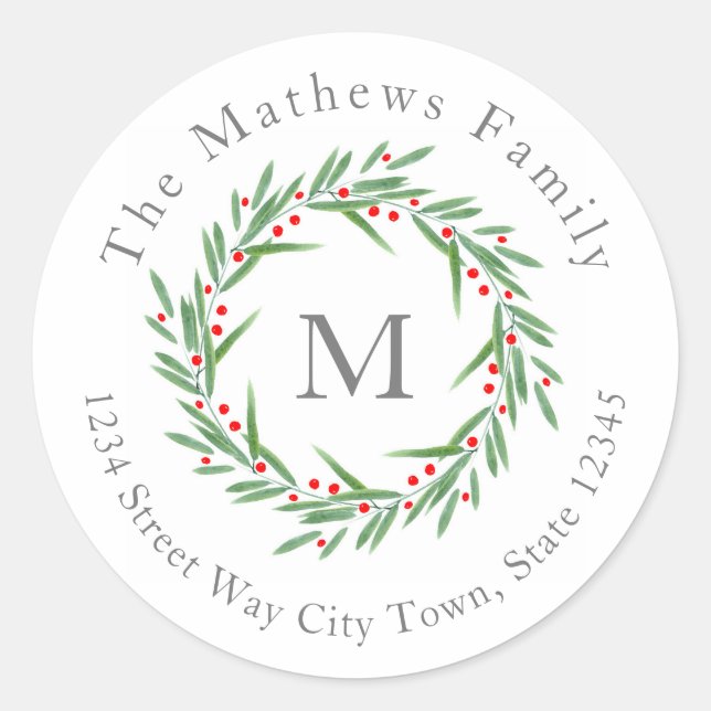 Watercolor Leaves and Berries Wreath Labels (Front)