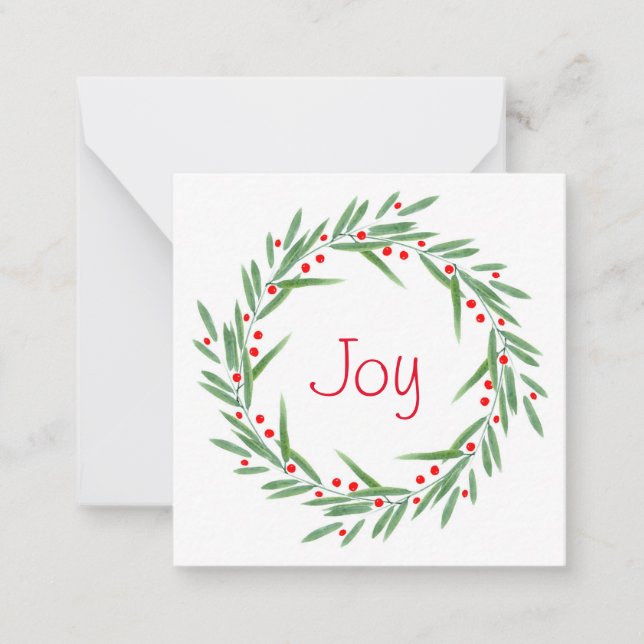 Watercolor Leaves and Berries Wreath Note Card (Front)