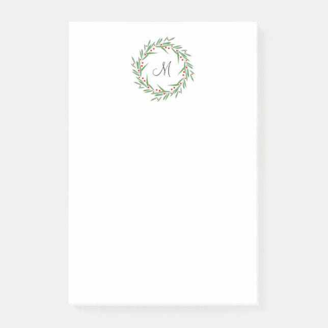 Watercolor Leaves and Berries Wreath Post-it Notes (Front)