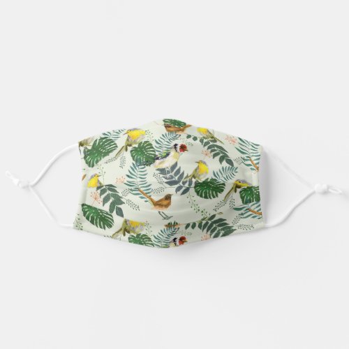 Watercolor Leaves and Birds Pattern Adult Cloth Face Mask