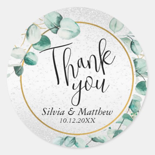 Watercolor Leaves and White Glitter   Classic Round Sticker