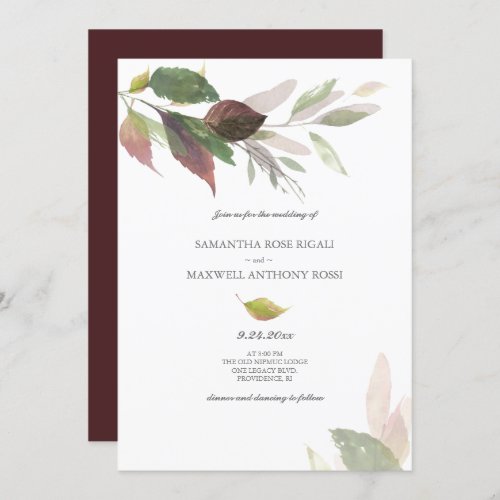 Watercolor Leaves Autumn Marriage Invitation