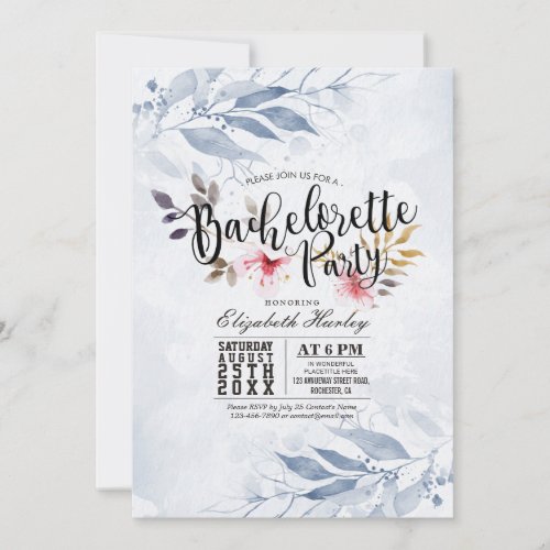 Watercolor Leaves Bachelorette Party Bridal Shower Invitation