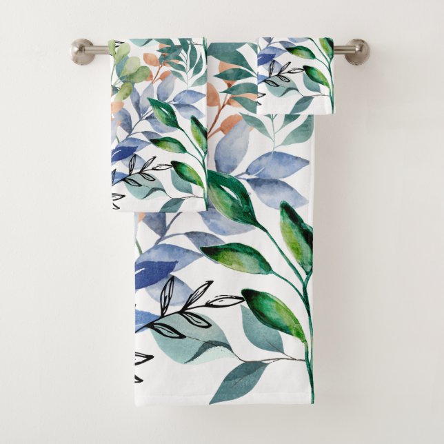 Watercolor Leaves Bath Towel Set (Insitu)