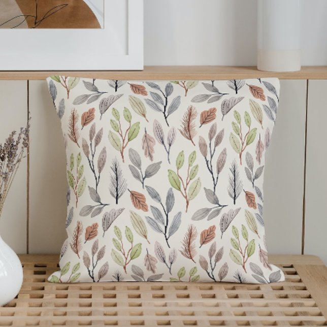 Watercolor Leaves beige Throw Pillow (Creator Uploaded)