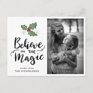 Watercolor Leaves Believe In The Magic Photo Holiday Postcard