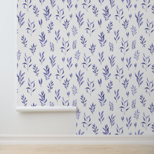 Watercolor Leaves Blue Wallpaper