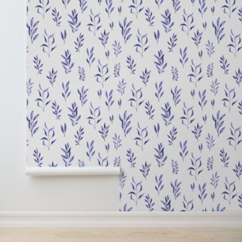 Watercolor Leaves Blue Wallpaper