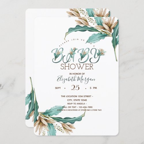 Watercolor Leaves Boho Baby Shower   Invitation