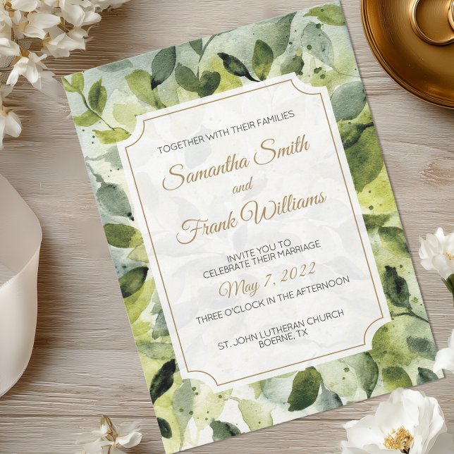 Watercolor Leaves Botanical Wedding Invitation (Watercolor Botanical Wedding Invitation)