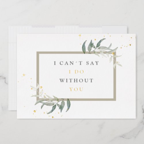 watercolor leaves bridesmaid proposal foil invitation