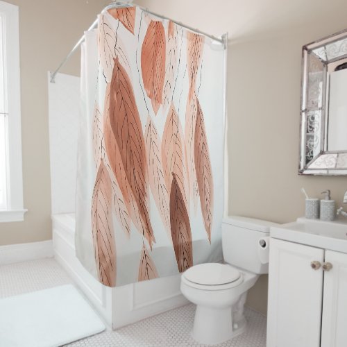 Watercolor Leaves Brown Terracotta Beige Blush Shower Curtain