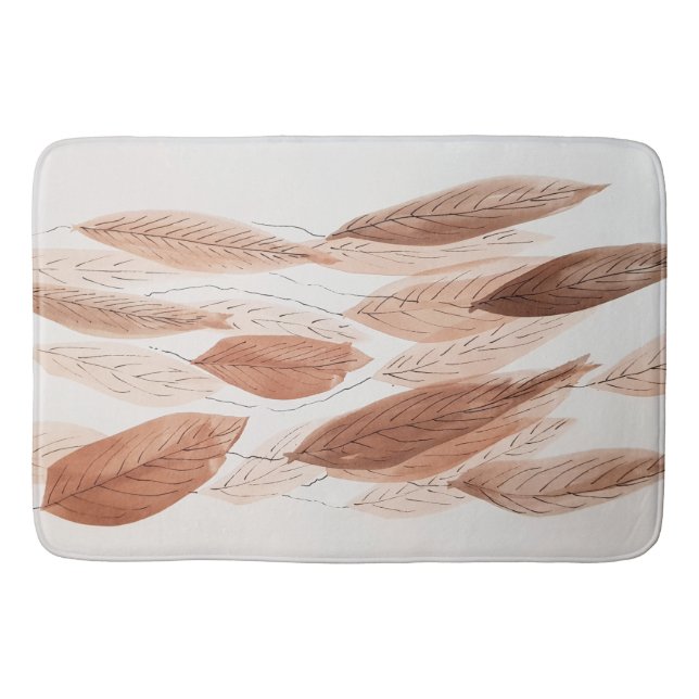 Watercolor Leaves Brown Terracotta Beige Gray Bath Mat (Front)