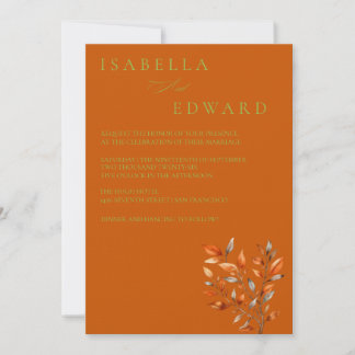 Watercolor Leaves Burnt Orange Wedding Invitation