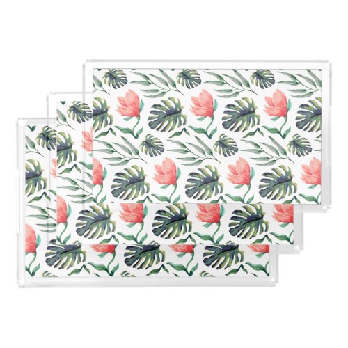 Watercolor leaves design acrylic tray