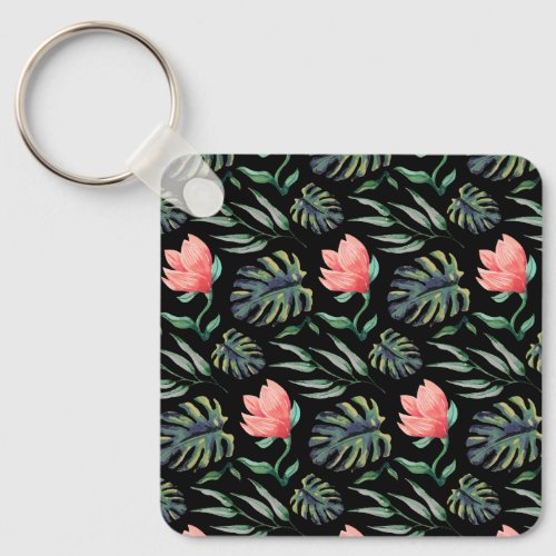 Watercolor leaves design keychain