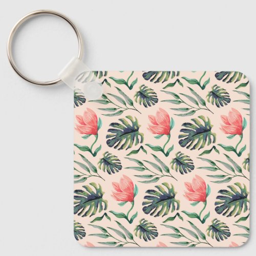 Watercolor leaves design keychain