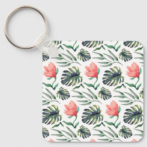 Watercolor leaves design keychain