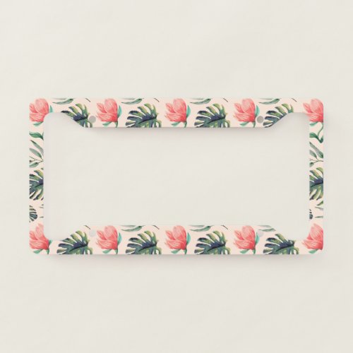 Watercolor leaves design license plate frame