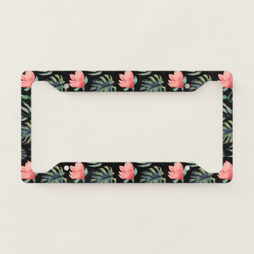 Watercolor leaves design license plate frame