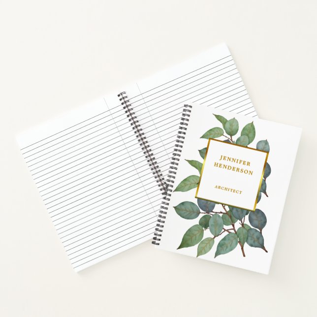 Watercolor leaves elegant gold professional notebook (Inside)
