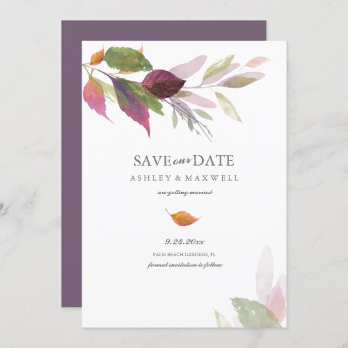 Watercolor Leaves Fall Wedding Save the Date Invitation