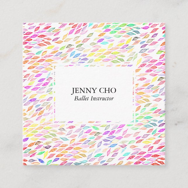 Watercolor Leaves Feathers Flow Modern Design Square Business Card (Front)