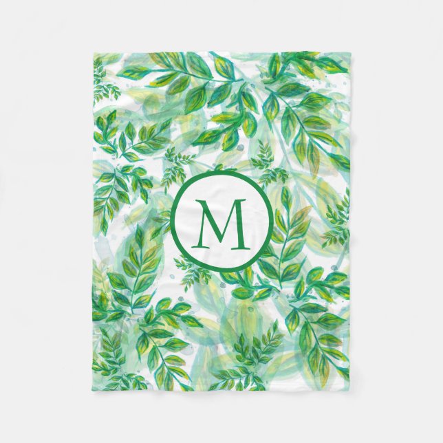 Watercolor Leaves Fleece Blanket (Front)