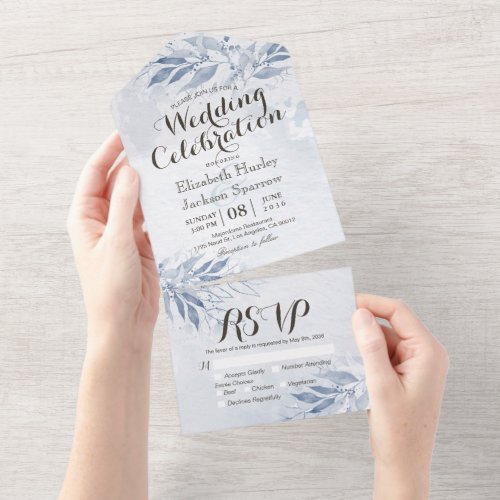 Watercolor Leaves Flowers Botanical Wedding RSVP A All In One Invitation