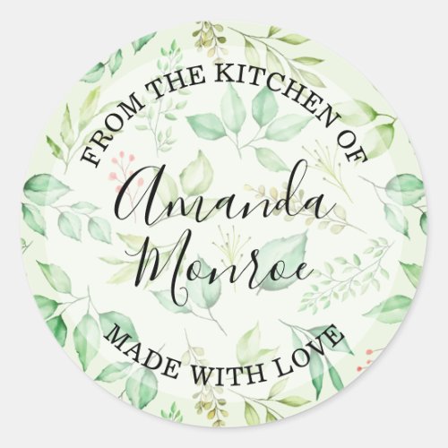 Watercolor Leaves FROM THE KITCHEN Classic Round Sticker