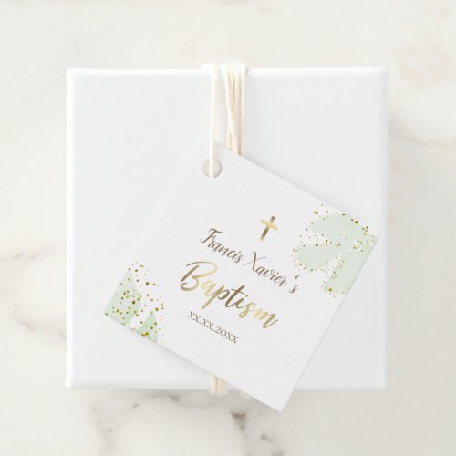 watercolor leaves glitter   Baptism  Favor Tags