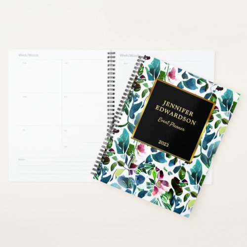 Watercolor leaves gold black professional business planner