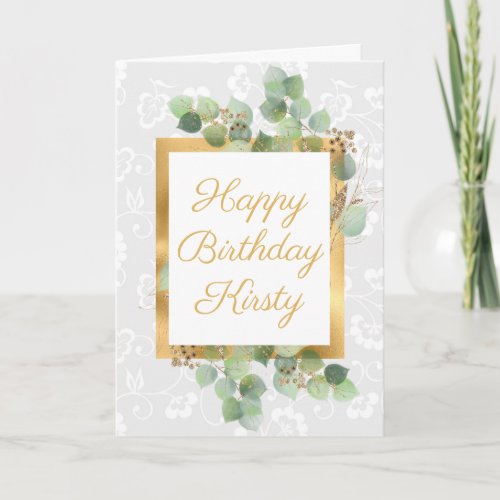 Watercolor Leaves Gold Foil Glitter Birthday Card