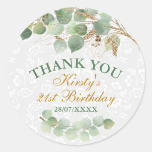 Watercolor Leaves Gold Foil Glitter Birthday Classic Round Sticker