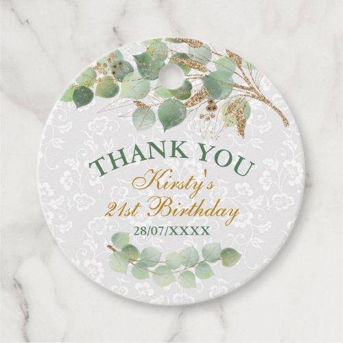 Watercolor Leaves Gold Foil Glitter Birthday Favor Tags