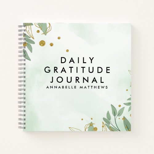 Watercolor Leaves Green Gratitude Spiral Notebook