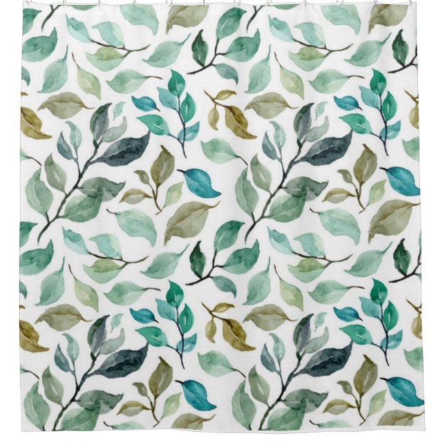 Watercolor Leaves - Green Shower Curtain (Front)