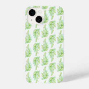 Watercolor leaves green white iPhone 14 case