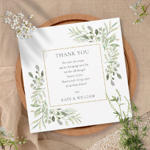 Watercolor Leaves Greenery Baby Shower Poem Thank You Card