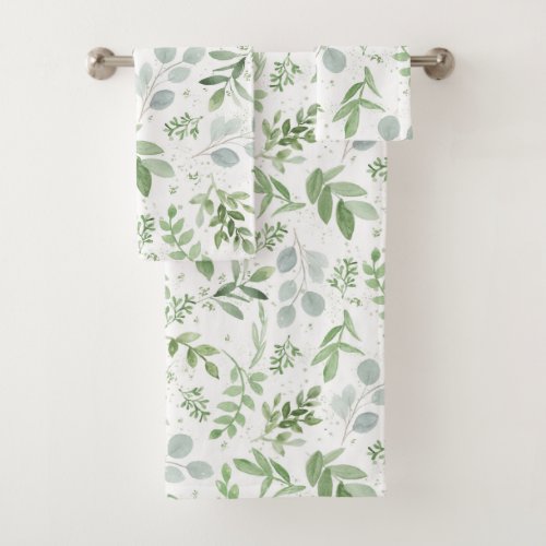 Watercolor Leaves Greenery Hand Bathroom Towel Set