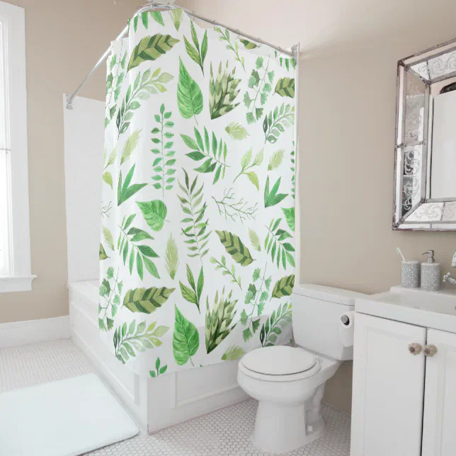 Watercolor Leaves Greenery Shower Curtain Zazzle