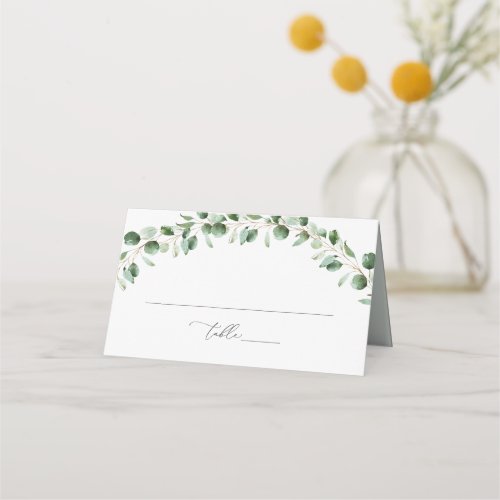 Watercolor Leaves Greenery Wedding Folded Place Card