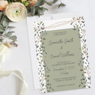 Watercolor Leaves Greenery Wedding Invitation